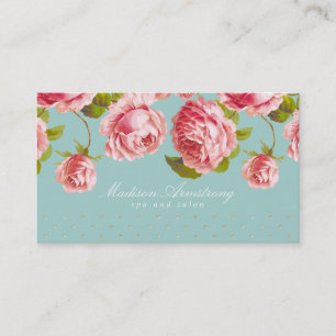 Tarjeta De Visita Puntos elegantes del oro y rosas rosados de