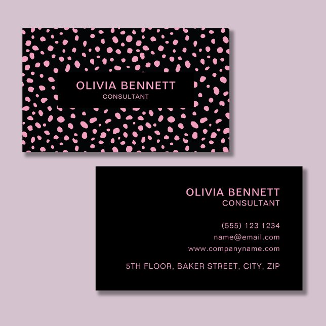 Tarjeta De Visita Puntos Modernos Rosa Negro (Modern black and pink dot business cards. Customize for your own business needs.)