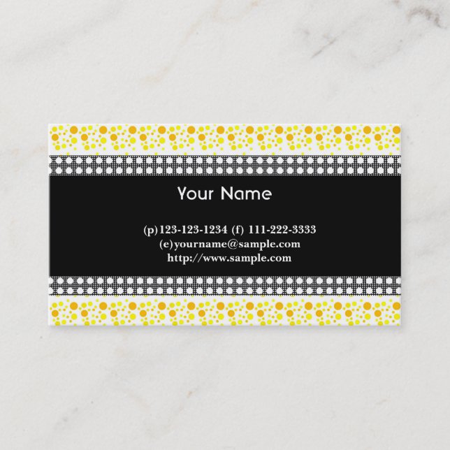 Tarjeta De Visita puntos, negro, blanco y amarillo (Anverso)