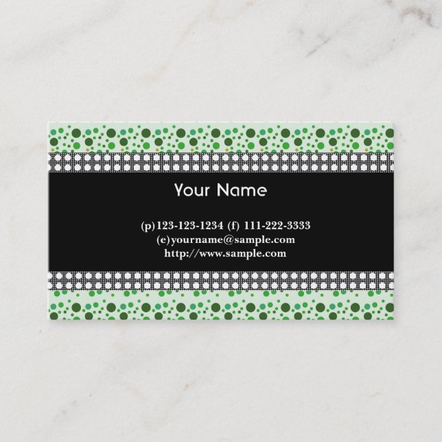 Tarjeta De Visita puntos, negro, blanco y verde (Anverso)