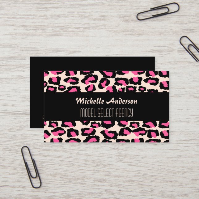 Tarjeta De Visita Puntos rosados femeninos elegantes del guepardo (Anverso/Reverso In Situ)