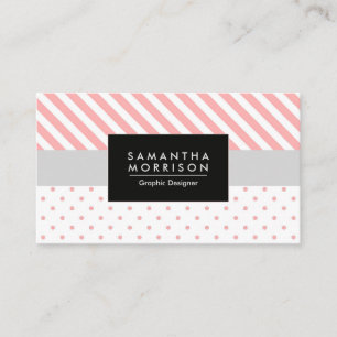 Tarjeta De Visita Puntos y franjas rosadas