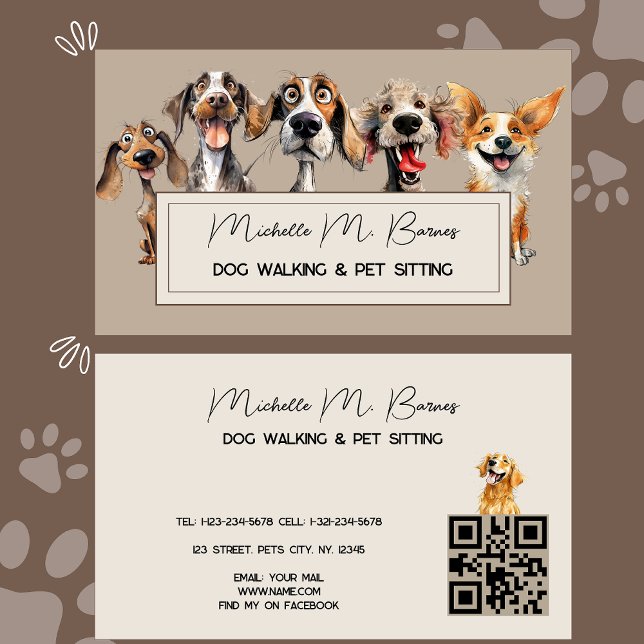 Tarjeta De Visita Puppy Dog Walker Sitter Código QR Moderno (Subido por el creador)