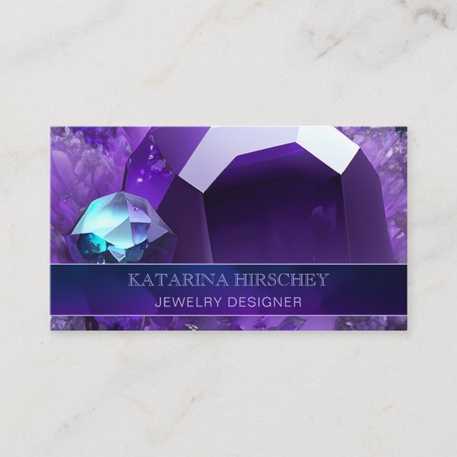 Tarjeta De Visita Purple Amethyst Crystal Gemstone Elegancia De Lujo (Anverso)