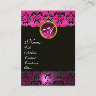 Tarjeta De Visita PURPLE AMETHYST DAMASK MONOGRAM, oro fuchsia