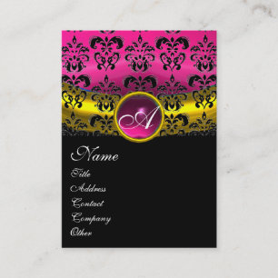 Tarjeta De Visita PURPLE AMETHYST DAMASK MONOGRAM, oro fuchsia
