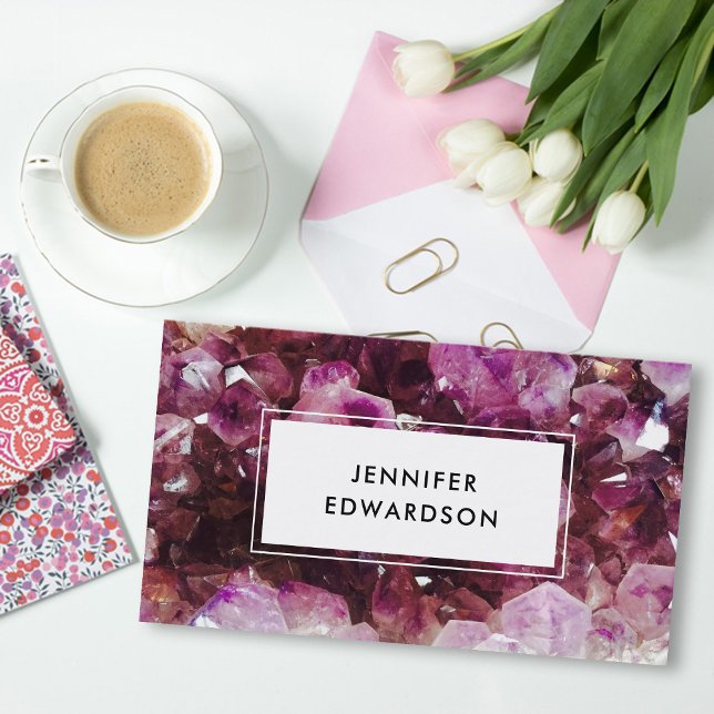 Tarjeta De Visita Purple amethyst gemstone crystal profesional (Modern elegant purple amethyst gemstone,  crystal professional business card.)