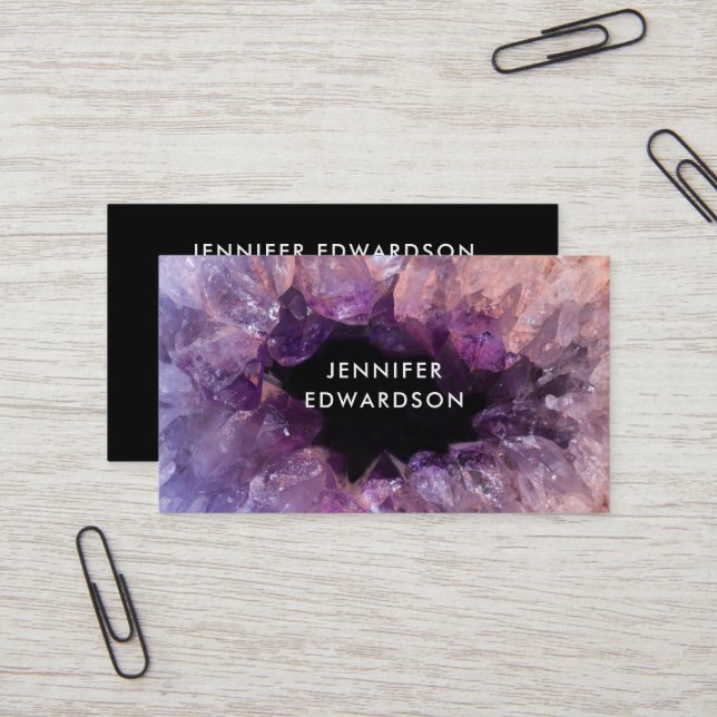 Tarjeta De Visita Purple amethyst gemstone profesional negro (Anverso/Reverso In Situ)