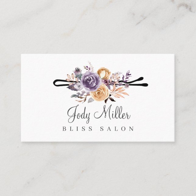 Tarjeta De Visita Purple Autumn Bouquet Floral Bobby Pin Hair Salon (Anverso)