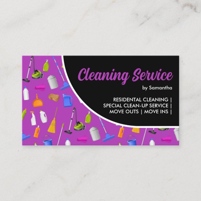 Tarjeta De Visita Purple Black Modern House Cleaning Service (Anverso)