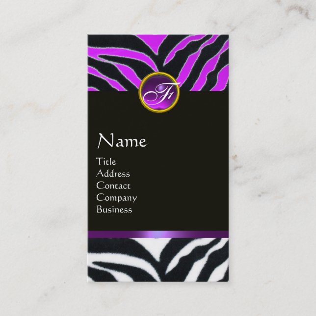 TARJETA DE VISITA PURPLE BLANCO NEGRO ZEBRA FUR MONOGRAM (Anverso)
