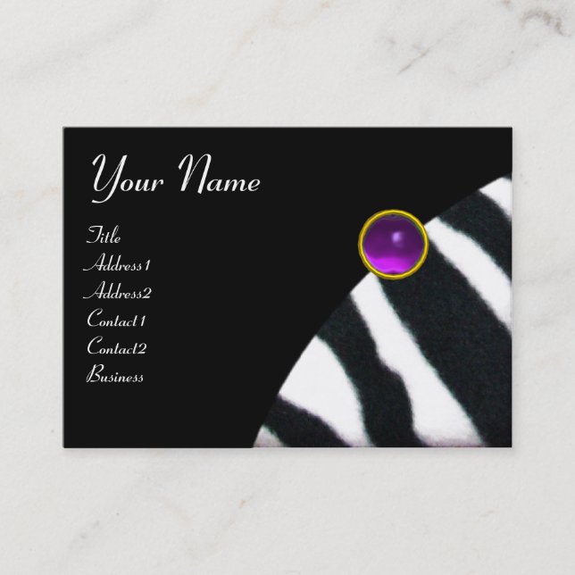 Tarjeta De Visita PURPLE BLANCO NEGRO ZEBRA FUR MONOGRAM, Amethyst (Anverso)