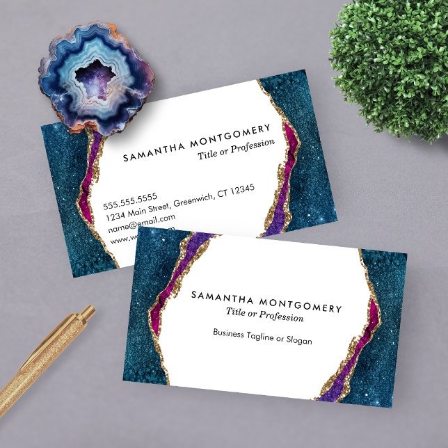 Tarjeta De Visita Purple Blue Aqua Gold Veins Agple Professional (Chic Blue Purple Aqua Gold Veins Agate Professional Business Card)