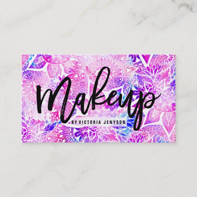 Tarjeta De Visita Purple blue henna boho floral mandala Makeup (Anverso)