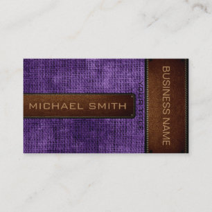 Tarjeta De Visita Purple Burlap Linen Rustic Jute Look Cuero