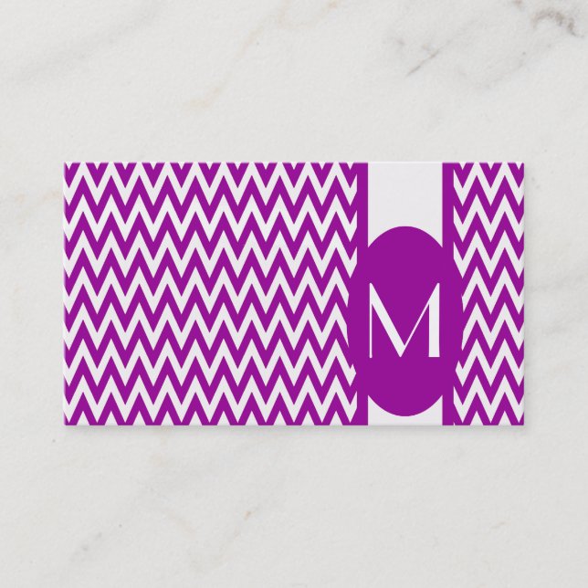 Tarjeta de visita Purple Elegant Chevron Monogram (Anverso)
