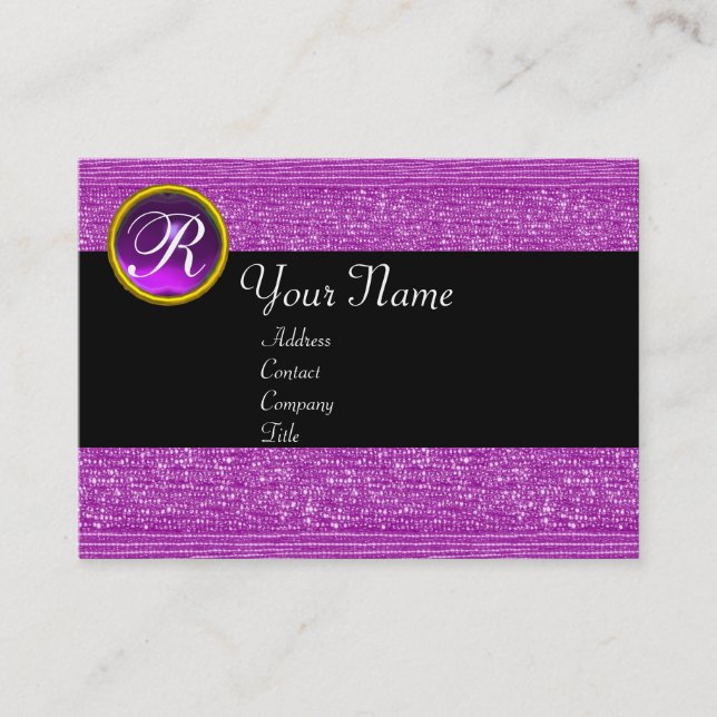 TARJETA DE VISITA PURPLE FASHION BEADS AMETHYST GEM MONOGRAM (Anverso)