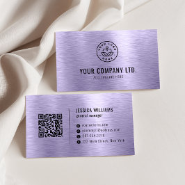 Tarjeta De Visita Purple Faux Brushed Metal Professional QR Code