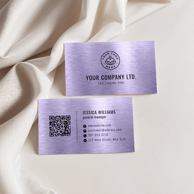Tarjeta De Visita Purple Faux Brushed Metal Professional QR Code (Subido por el creador)