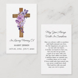 Tarjeta De Visita Purple flower Cross Memorial Funeral Prayer Card