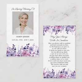 Tarjeta De Visita Purple Flower Memorial Photo Funeral Prayer Card
