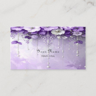 Tarjeta De Visita Purple Flowers with Dangling Pearls Business Card