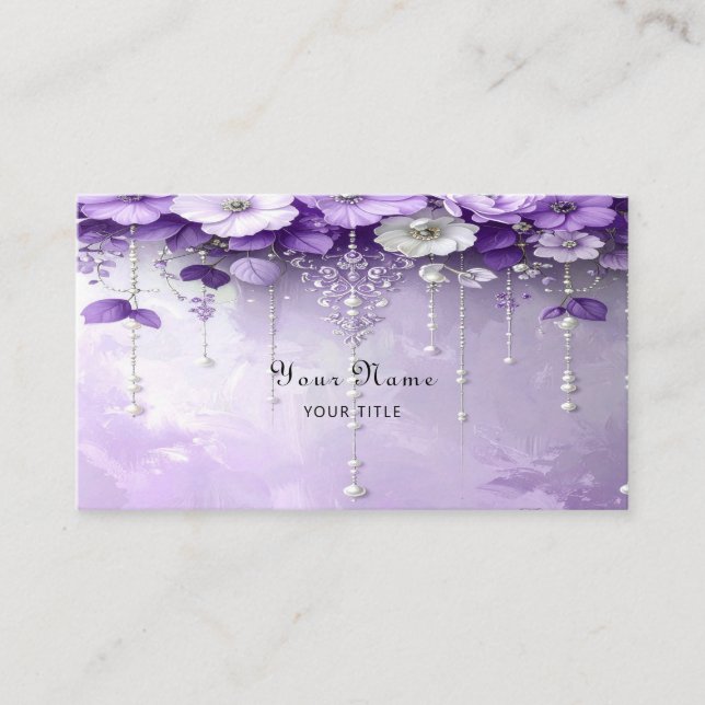 Tarjeta De Visita Purple Flowers with Dangling Pearls Business Card (Anverso)