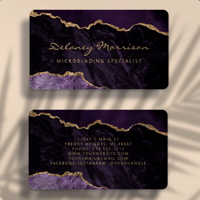 Tarjeta De Visita Purple Gold Agate Microblading Rounded (Subido por el creador)