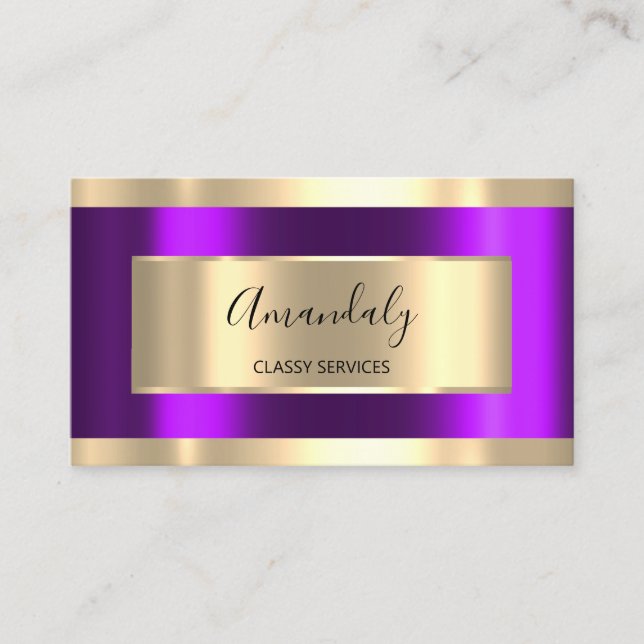 Tarjeta De Visita Purple Gold Framed Elegant Profesional Mooddeerern (Anverso)