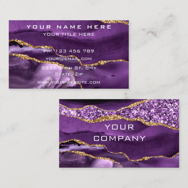 Tarjeta De Visita Purple Gold Sparkly Business Card Tu Propio Diseño (Anverso / Reverso)