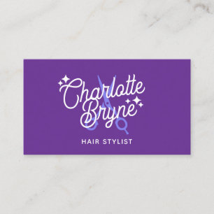 Tarjeta De Visita Purple Hairstylist Clipping Shears