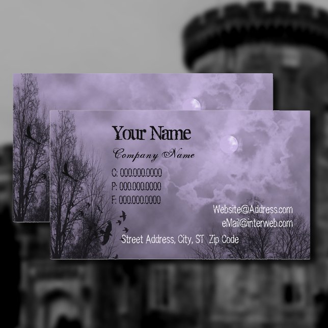 Tarjeta De Visita Purple Haunted Sky and Ravens Custom Business Card (Subido por el creador)