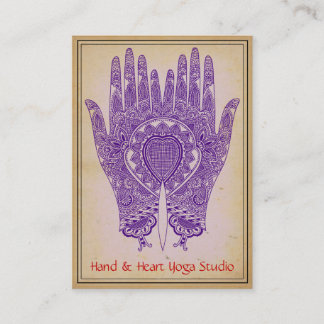 Tarjeta de visita Purple Henna Hands Yoga Studio
