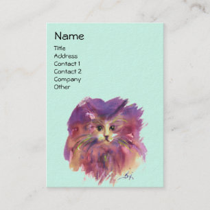 Tarjeta De Visita PURPLE KITTEN, KITTY CAT RETRAT, verde Verde azula