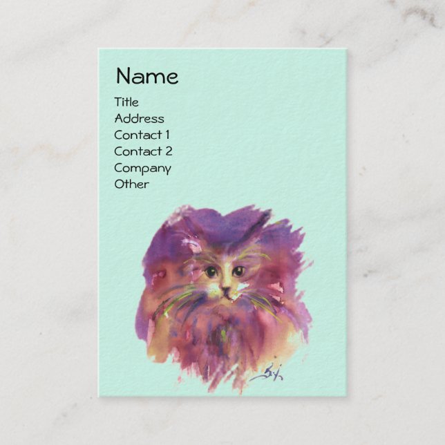 Tarjeta De Visita PURPLE KITTEN, KITTY CAT RETRAT, verde Verde azula (Anverso)