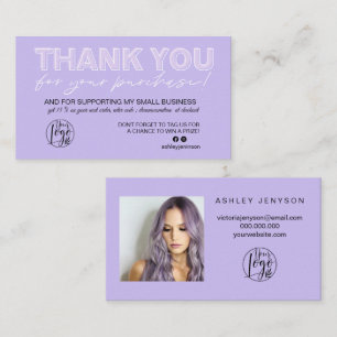 Tarjeta De Visita Purple lavender script foto logo pedido gracias