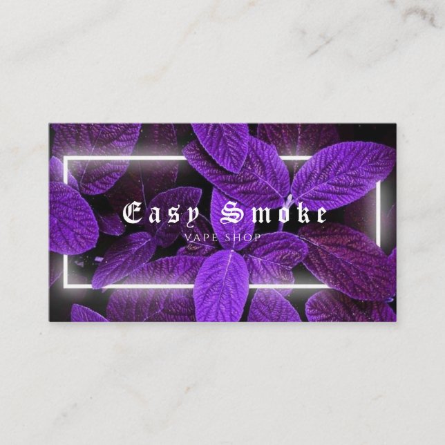 Tarjeta de visita Purple Leaf Neon Vape Shop (Anverso)