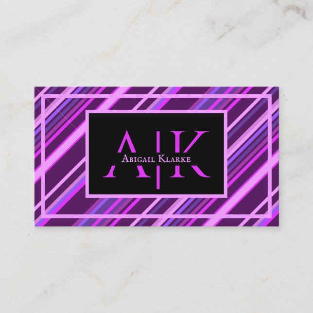 Tarjeta De Visita Purple Lilac Stripes Stripe Dynamic Design Stylish (Anverso)