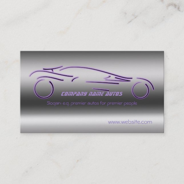 Tarjeta De Visita Purple Luxury Sportscar, efecto acero, venta autom (Anverso)