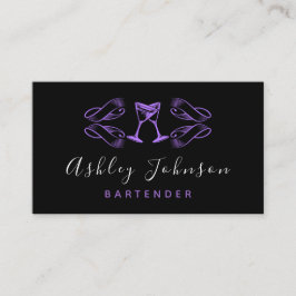 Tarjeta De Visita Purple Martini Glasses Night Club Bar Bartender