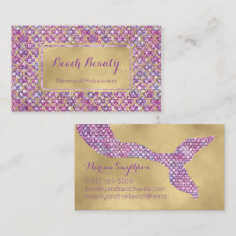 Tarjeta De Visita Purple Mermaid Business Card Gold y Sequin glam