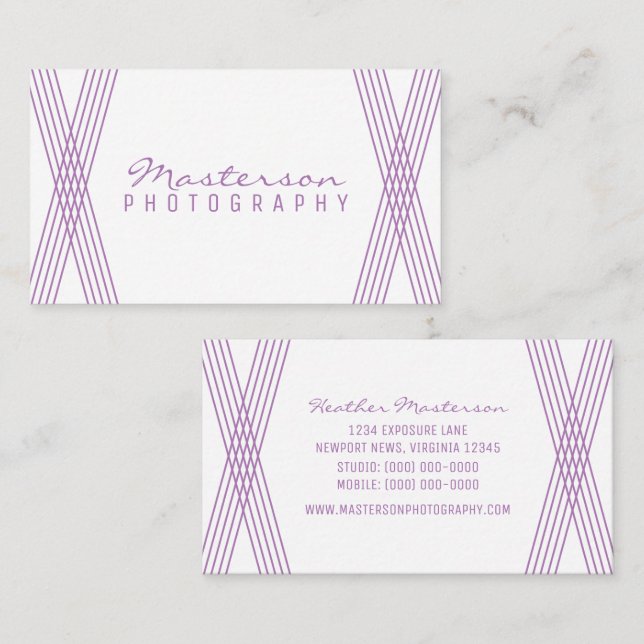 Tarjeta de visita Purple Modern Deco (Anverso / Reverso)