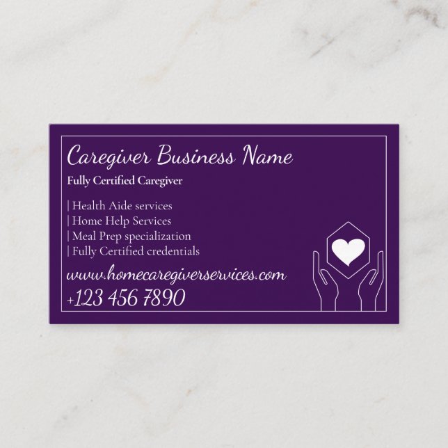 Tarjeta De Visita Purple Modern Health Aide Home Care Profesional (Anverso)