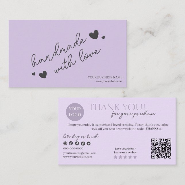 Tarjeta De Visita Purple Modern Script QR Code, Gracias (Anverso / Reverso)