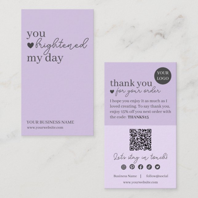 Tarjeta De Visita Purple Modern Script QR Code, Gracias (Anverso / Reverso)