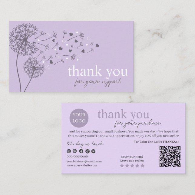 Tarjeta De Visita Purple Modern Script QR Code, Gracias (Anverso / Reverso)