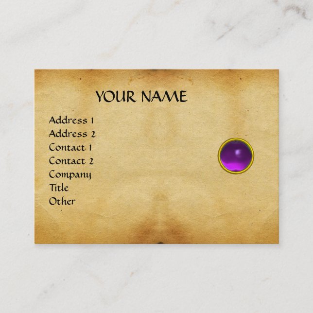Tarjeta De Visita PURPLE MON ,GRAY AGATA , pergamino,violeta,platino (Anverso)