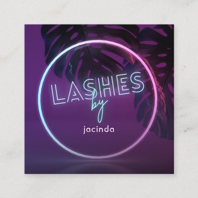 Tarjeta de visita Purple Neon Lashes Business Squa (Anverso)