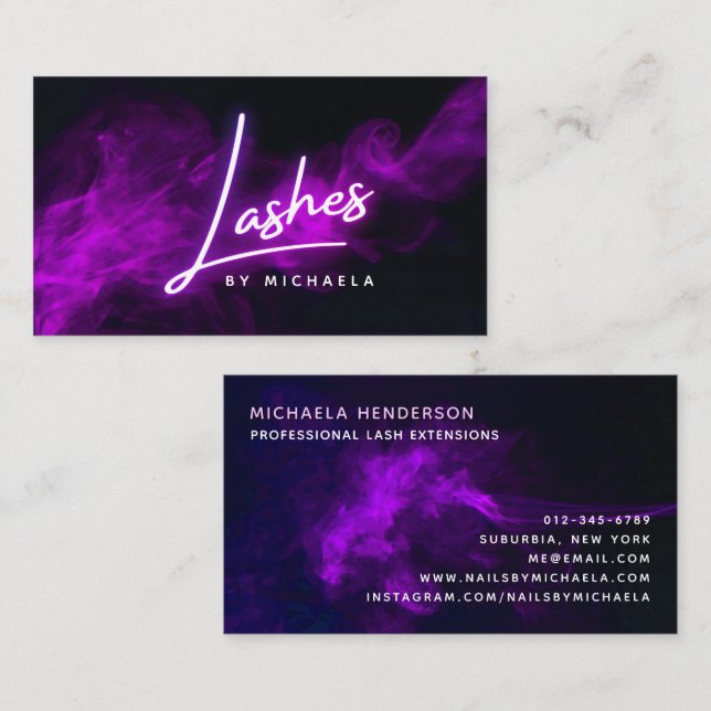 Tarjeta De Visita Purple Neon & Smoke Eyelash Extensions/Lashes (Anverso / Reverso)