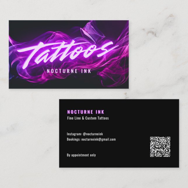 Tarjeta De Visita Purple Neon & Smoke Tattoo Artist QR Code (Anverso / Reverso)